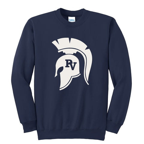 Crewneck Sweatshirt with Large Spartan Head Logo - Navy