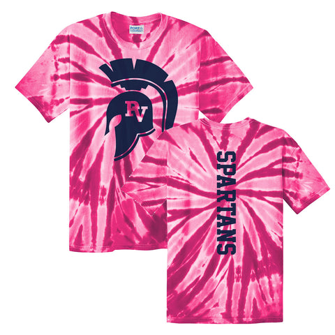 Pink Tie-Dye Tee with Large Spartan Head Logo