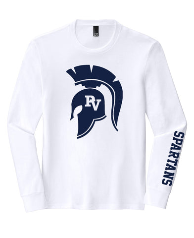 District Triblend Long Sleeve T-shirt with Large Spartan Head logo - White