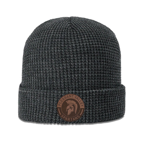 Charcoal Grey WaffleKnit Beanie with Leather Patch