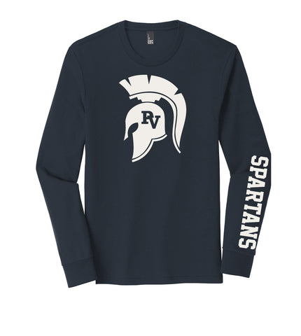 District Triblend Long Sleeve Tee with Large Spartan Head Logo - Navy Frost