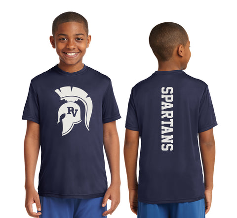 Sport-tek Youth Competitor Performance Tee with large spartan head logo - Navy
