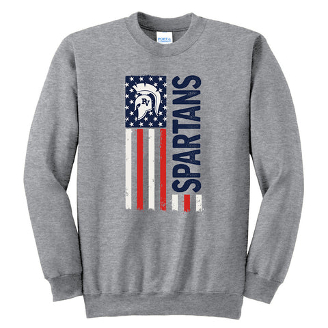 USA Adult Crewneck Sweatshirt - Spartans Vertical Flag Logo
