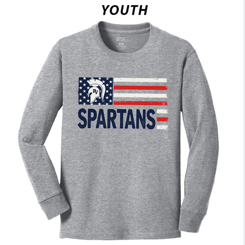 Youth Long Sleeve Tee with Spartans Flag Logo