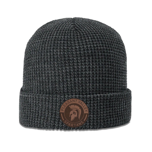 Beanie - DK Grey WaffleKnit with Leather Patch