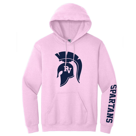 Pink Gildan Heavy Blend Hooded Sweatshirt with Large Spartan Head logo