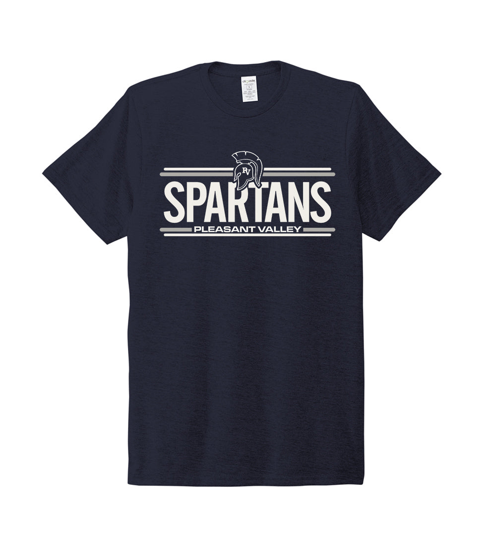 Navy Triblend SS Tee - SPARTANS with Lines Logo