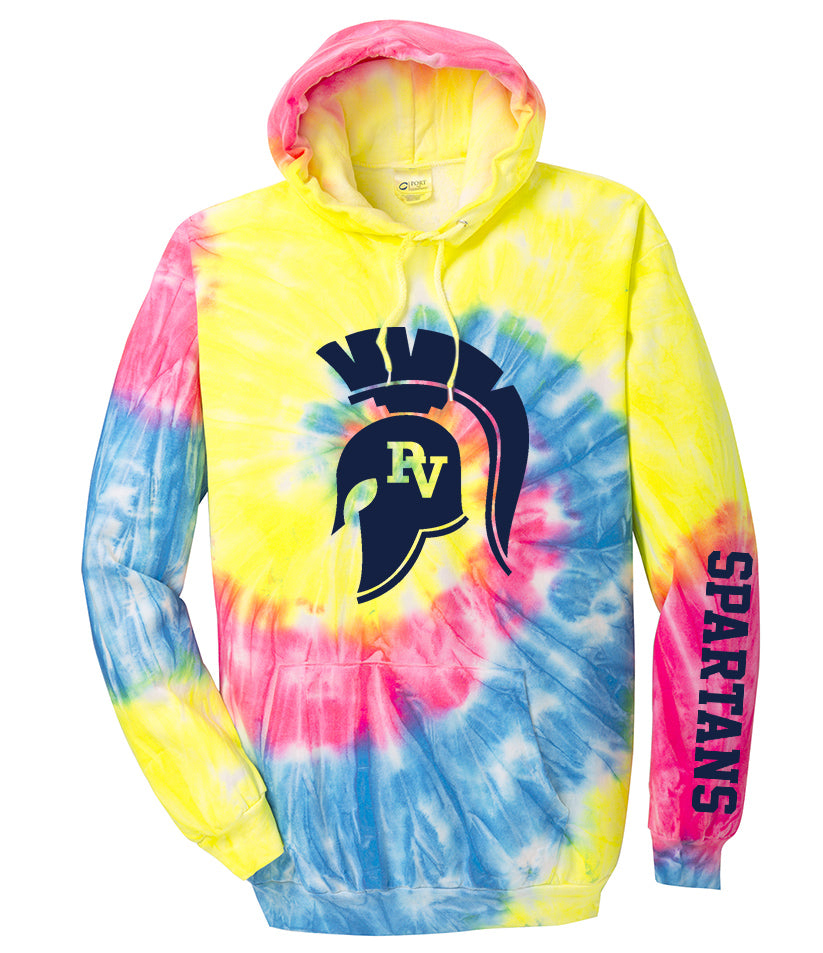 Neon Rainbow Tie Dye Hoodie - Spartan Head