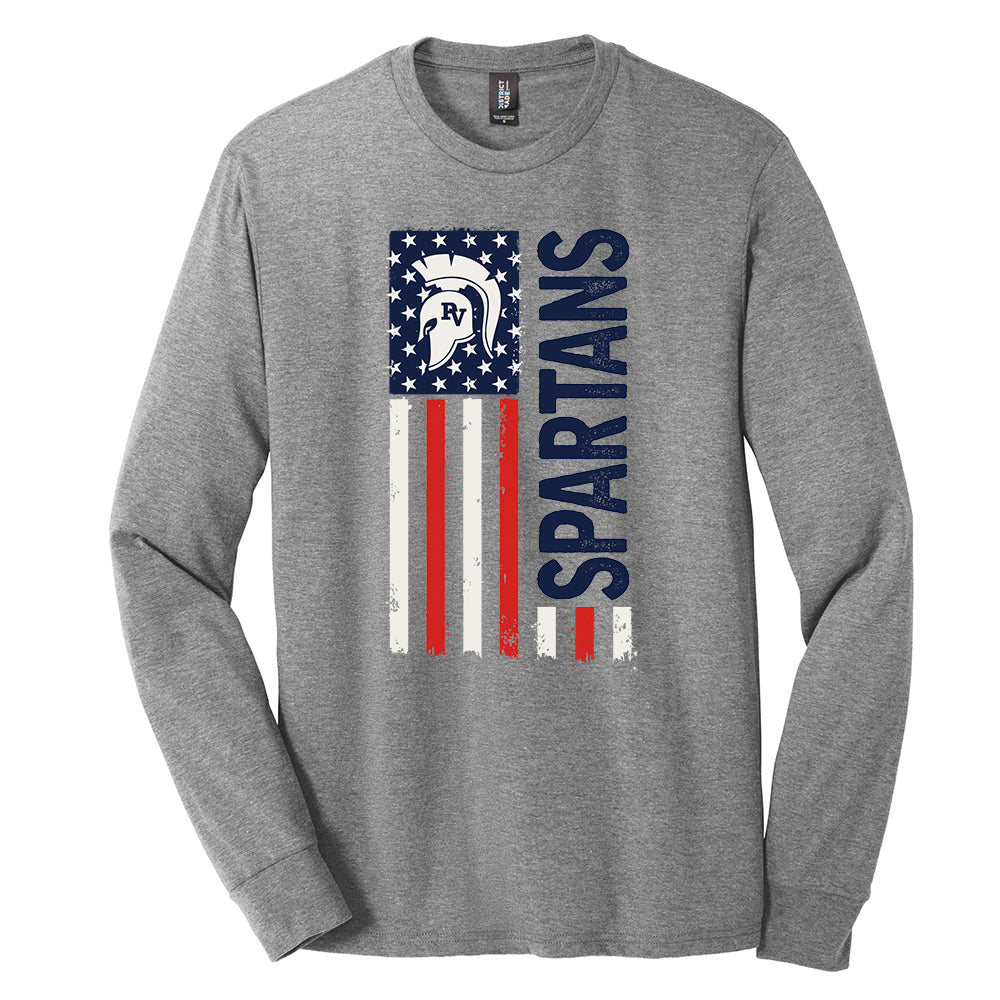 Triblend LS Tee - Spartans Vertical Flag - Grey