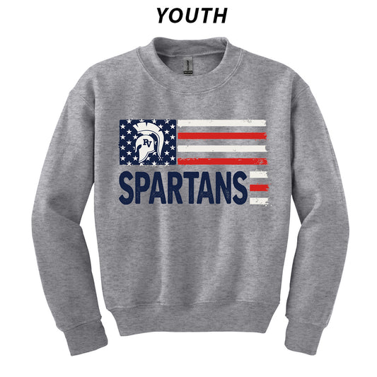 Youth Crewneck Sweatshirt - Spartans Flag Logo - Grey