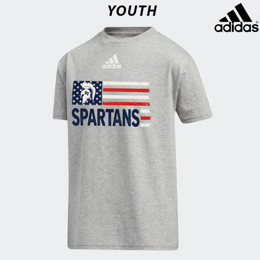 Youth Adidas Tee - Spartans Flag Logo - Grey